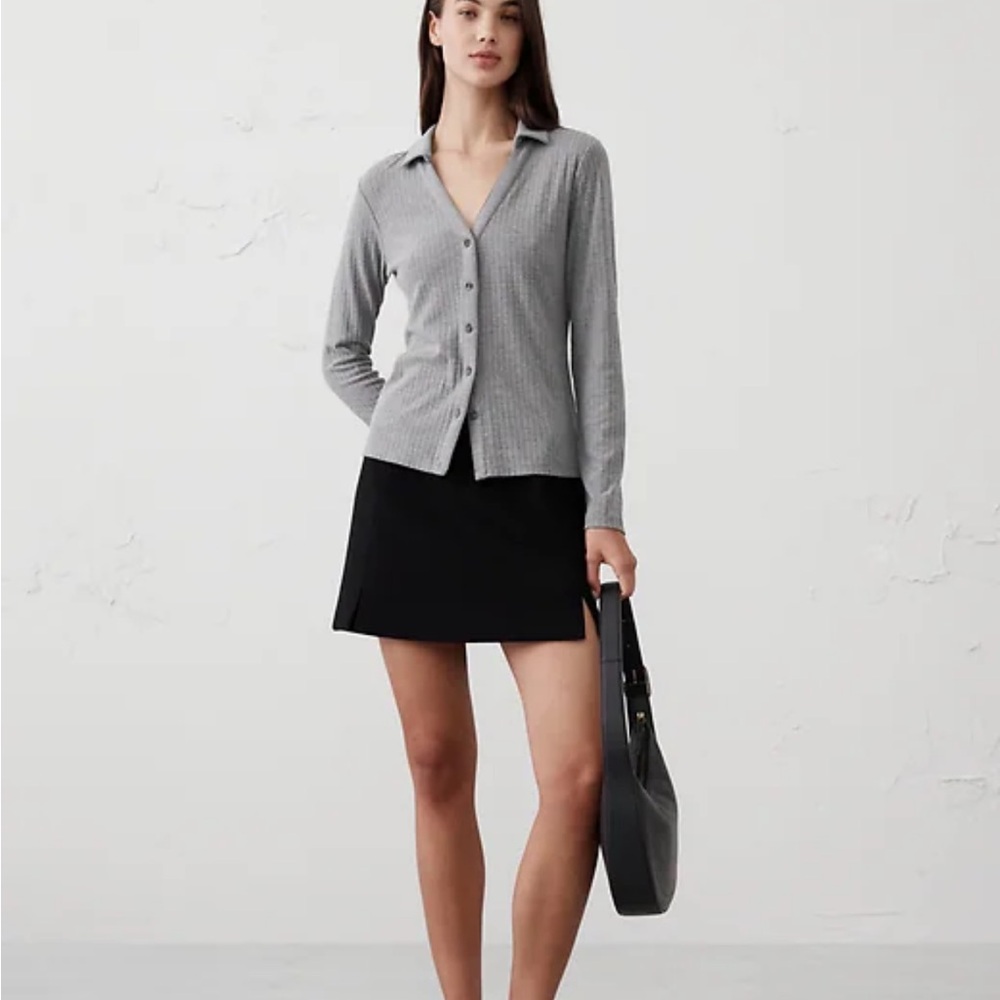 Banana Republic COLLARED DROP NEEDLE SHIRT Gray Button-Up Cardigan